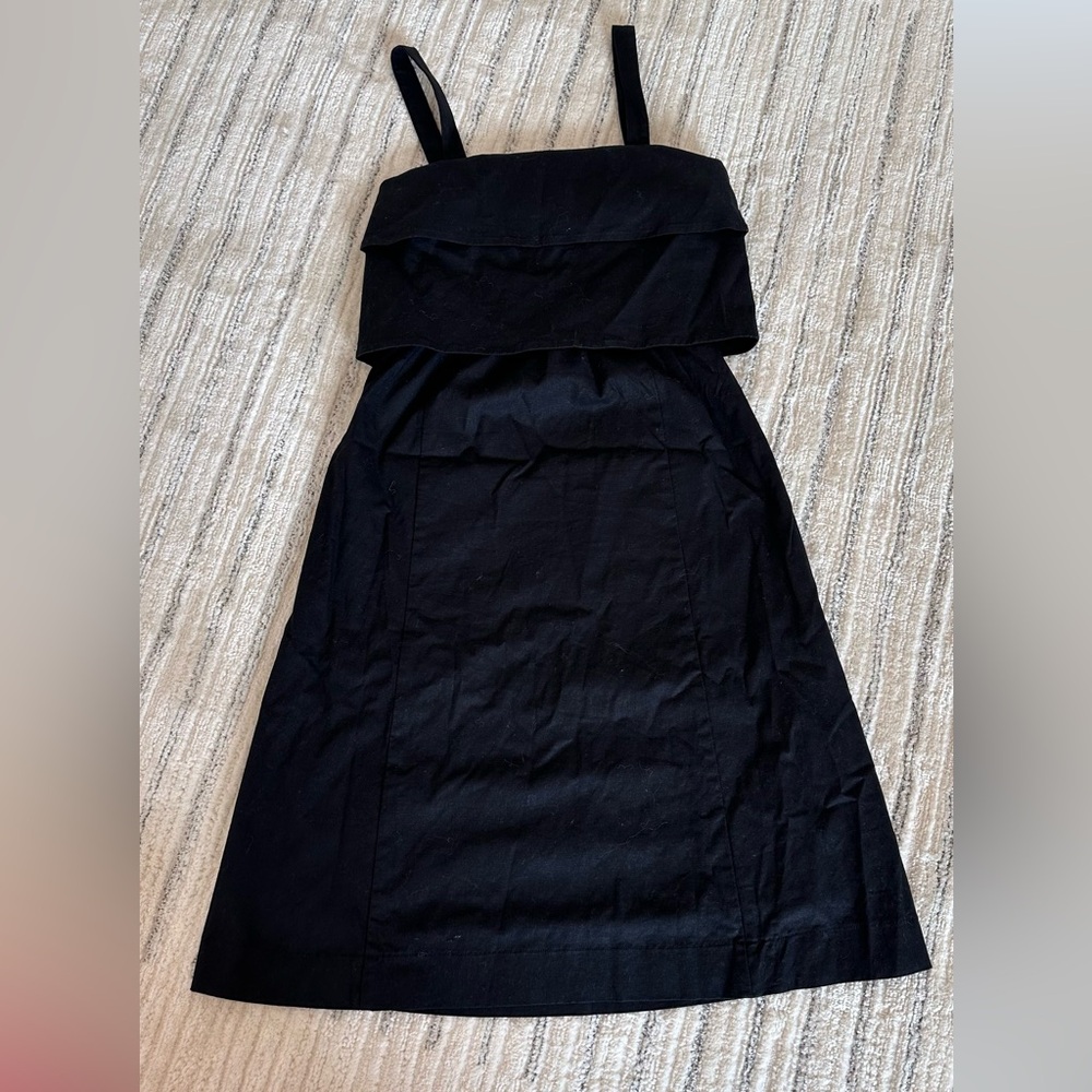 Sezane Black Sleeveless linen Sundress with Square Neckline